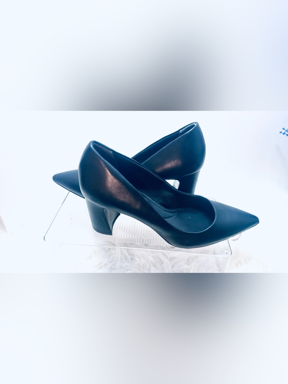 Anne Klein iflex Comfort Black Leather Chunky Mid-Heel Pumps - Size 10